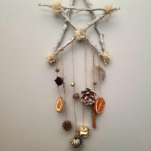 Yule Decor Wall Hanging. Holiday Decor. Winter Solstice. Witch Bells. Witchy Home. Nature Home. Rustic. Star. Cottagecore. Pagan.