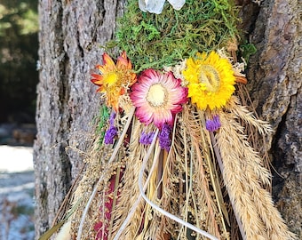 Full Size Witch Broom, Botanical Broom, Dried Floral Crystal Witch Besom. Wedding Broom. Enchanted Floral Decor Woodland Witch. Green Witch.