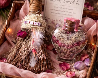 Self Love Ritual Gift Set | Love Besom & Spell Bottle | Handmade Love Gift | Witchy Home Decor | Spiritual Gift| Gifts for Her