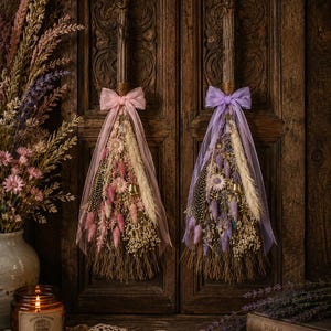 Wildflower Cottage Besom | Pink or Lilac Floral Wall Hanging | Handmade Boho Nature Decor | Decorative Besom with Bells