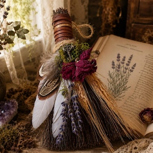 Nature's Keepsake Besom | Handmade Mini Botanical Broom | Cottagecore Woodland Decor | Dried Lavender & Rose | Nature Inspired Gift image 3