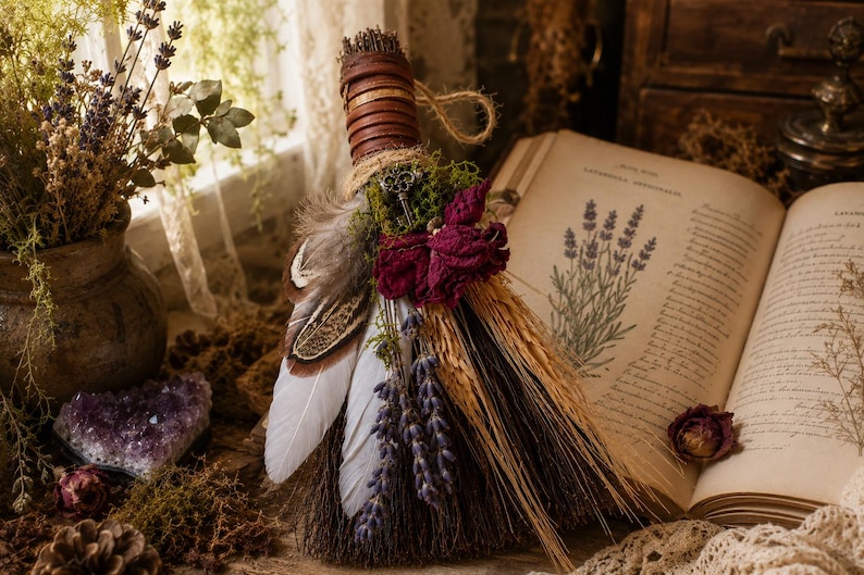 Nature's Keepsake Besom | Handmade Mini Botanical Broom | Cottagecore Woodland Decor | Dried Lavender & Rose | Nature Inspired Gift image 3
