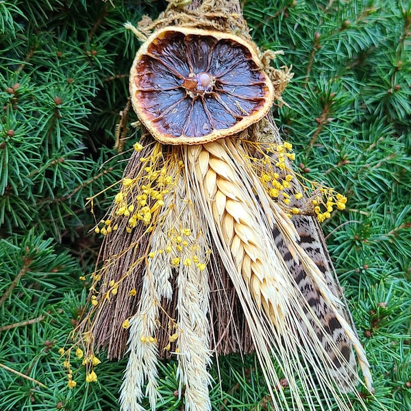 Handmade Witch Besom, Witch Broom, Dried Orange Cinnamon Broom,  Dried Floral Broom, Witch Decor, Altar Decor, Energy Tool. Smudging broom.