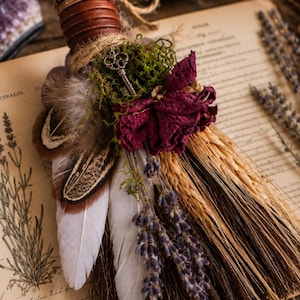 Nature's Keepsake Besom | Handmade Mini Botanical Broom | Cottagecore Woodland Decor | Dried Lavender & Rose | Nature Inspired Gift image 1