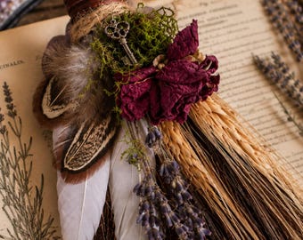 Nature's Keepsake Besom | Handmade Mini Botanical Broom | Cottagecore Woodland Decor | Dried Lavender & Rose | Nature Inspired Gift