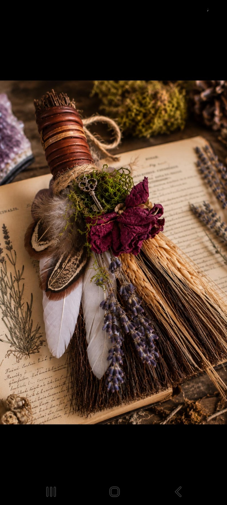 Nature's Keepsake Besom | Handmade Mini Botanical Broom | Cottagecore Woodland Decor | Dried Lavender & Rose | Nature Inspired Gift image 1
