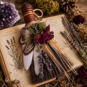 Nature's Keepsake Besom | Handmade Mini Botanical Broom | Cottagecore Woodland Decor | Dried Lavender & Rose | Nature Inspired Gift image 2