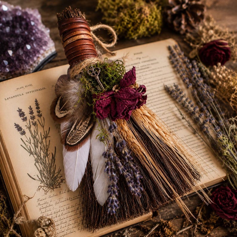 Nature's Keepsake Besom | Handmade Mini Botanical Broom | Cottagecore Woodland Decor | Dried Lavender & Rose | Nature Inspired Gift image 2