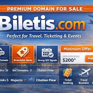 Premium varumärke Biletis.com domän till salu | Företagsnamn | brandable do-mainStartup varumärke