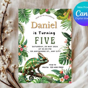 Editable reptile birthday invitation, invite crawl, crawl, invite to an outdoor birthday on the nature theme