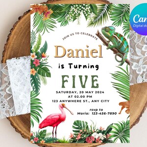 Editable reptile birthday invitation, invite crawl, crawl, invite to an outdoor birthday on the nature theme
