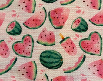 Watermelon l RTS l 4 Way Stretch l Printed Bullet Fabric l DIY l Bows l Clothing l Fast Shipping l USA l Strips, 1/2 yds, yds