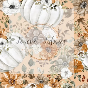 Tan Fall Pumpkin Floral   | Preorder Fabric By The Yard | Bullet | DBP | Wide Rib | Printed Holographic | USA