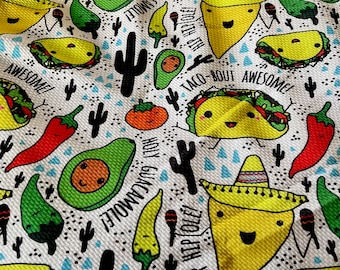 Taco Time |  Bullet Fabric l RTS l DIY l Bows l Clothing l 4 Way Stretch l Fast Shipping l USA l Strips, 1/2 yds,. yds