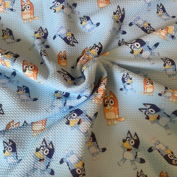 Blue dog & Friends|. Printed Bullet Fabric | DIY | Clothing | Bows | USA | Fast Shipping