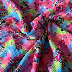 Blue dog & Pink Doll  4x4 sizing |. Printed Bullet Fabric | DIY | Clothing | Bows | USA | Fast Shipping