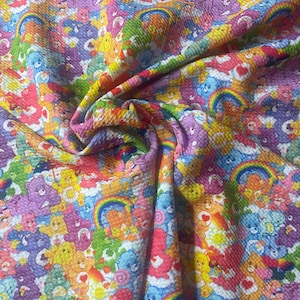 Rainbows & Bears 1  | Bullet Fabric l RTS l DIY l Bows l Clothing l 4 Way Stretch l Fast Shipping l USA l Strips, 1/2 yds,. yds