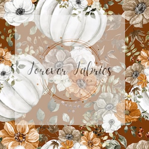 Brown Fall Pumpkin Floral   | Preorder Fabric By The Yard | Bullet | DBP | Wide Rib | Printed Holographic | USA