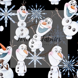 Bonhomme de neige sur fond noir | Précommande | Tissu par mètre | Balle | SPD | Côtes larges | Imprimé holographique | Etats-Unis