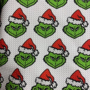 Santa Grinch |  Printed Bullet Fabricl RTS l 4 Way Stretch | DIY | Clothing | Bows | USA | Fast Shipping l Strips, 1/2 yds, yds Christmas