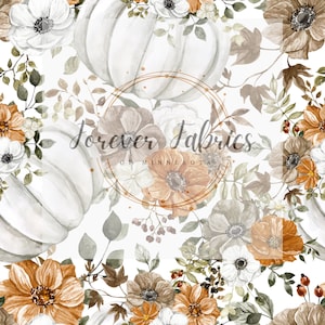 White Fall Pumpkin Floral   | Preorder Fabric By The Yard | Bullet | DBP | Wide Rib | Printed Holographic | USA