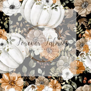 Black Fall Pumpkin Floral   | Preorder Fabric By The Yard | Bullet | DBP | Wide Rib | Printed Holographic | USA