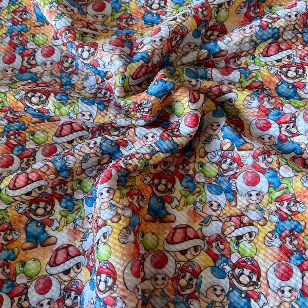 Mario’s Mushrooms  | Bullet Fabric | Fabric | Textured Fabric | Bows | Clothing | Fast Shipping | USA