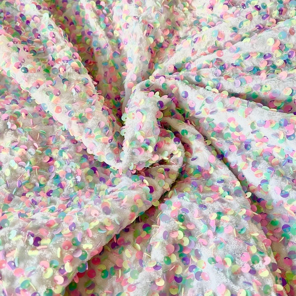 Pastel white  | Stretch Sequin Velvet | Sequin Fabric | Velvet | DIY | Bows | Clothing | Fast Shipping | USA