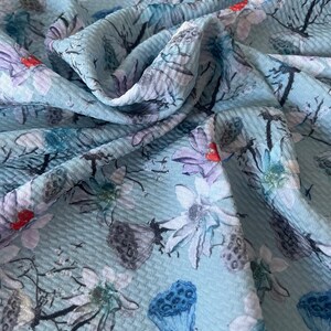 Blue Floral | Printed Bullet Fabric l RTS l 4 Way Stretch | DIY | Clothing | Bows | USA | Fast Shipping l Strips. 1/2 yds, yds