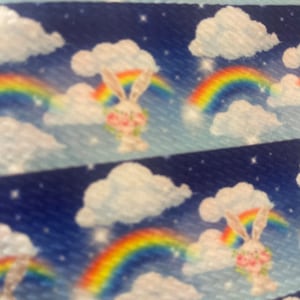 Blue skies & Rainbows l RTS l 4 Way Stretch | Printed Bullet Fabric | DIY | Clothing | Bows | USA | Fast Shipping l Strips, 1/2 yds, yds