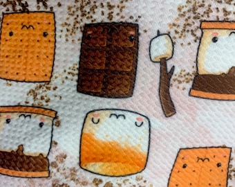 S’mores all day |  Printed Bullet Fabricl RTS l 4 Way Stretch | Diy | Clothing | Bows | USA | Fast Shipping l Strips, 1/2 yds, yds