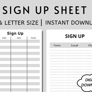 Sign Up Sheets, Email Sign Up Forms, Event Sign Up, PRINTABLE Sign Up, Sign In Sheet, Minimalist Sheet