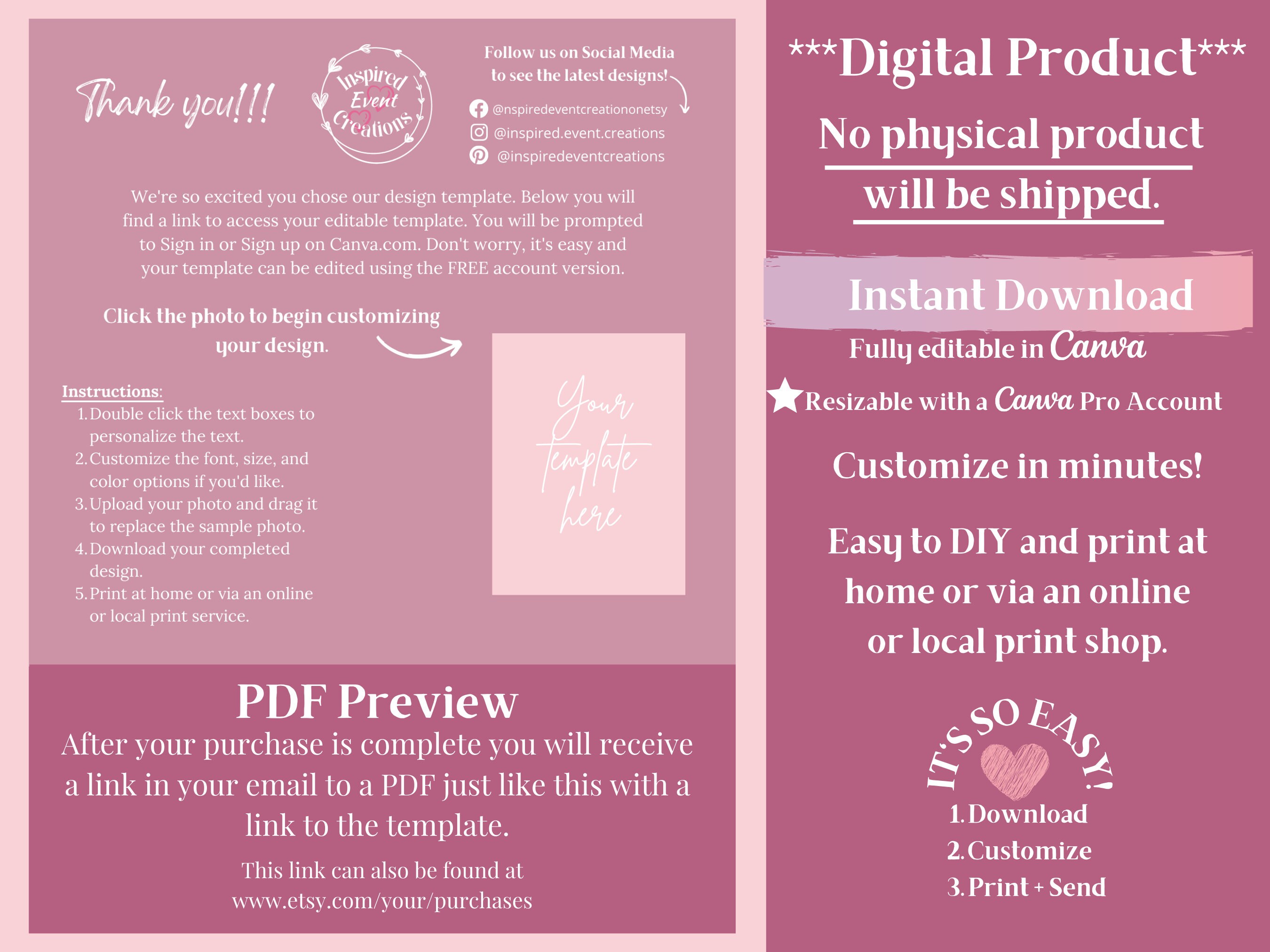 PRINTABLE Save the Date Template, Custom Editable Photo Wedding ...