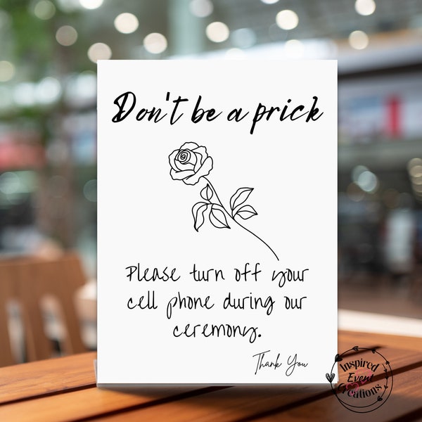 Funny Unplugged Ceremony Sign Template, PRINTABLE Wedding Reception Decor, Humorous Turn off Cell Phone Picture, Rose, Guest Event Direction