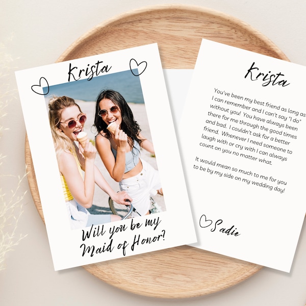 Bridesmaid Proposal Photo Card Picture Be My Maid of Honor Proposal Print Template Bridesman Minimalist Personalize Edit Bridal Party Ask