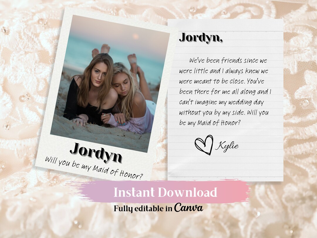 Retro Fun Bridesmaid Proposal, PRINTABLE Card Template, Photo Letter to ...