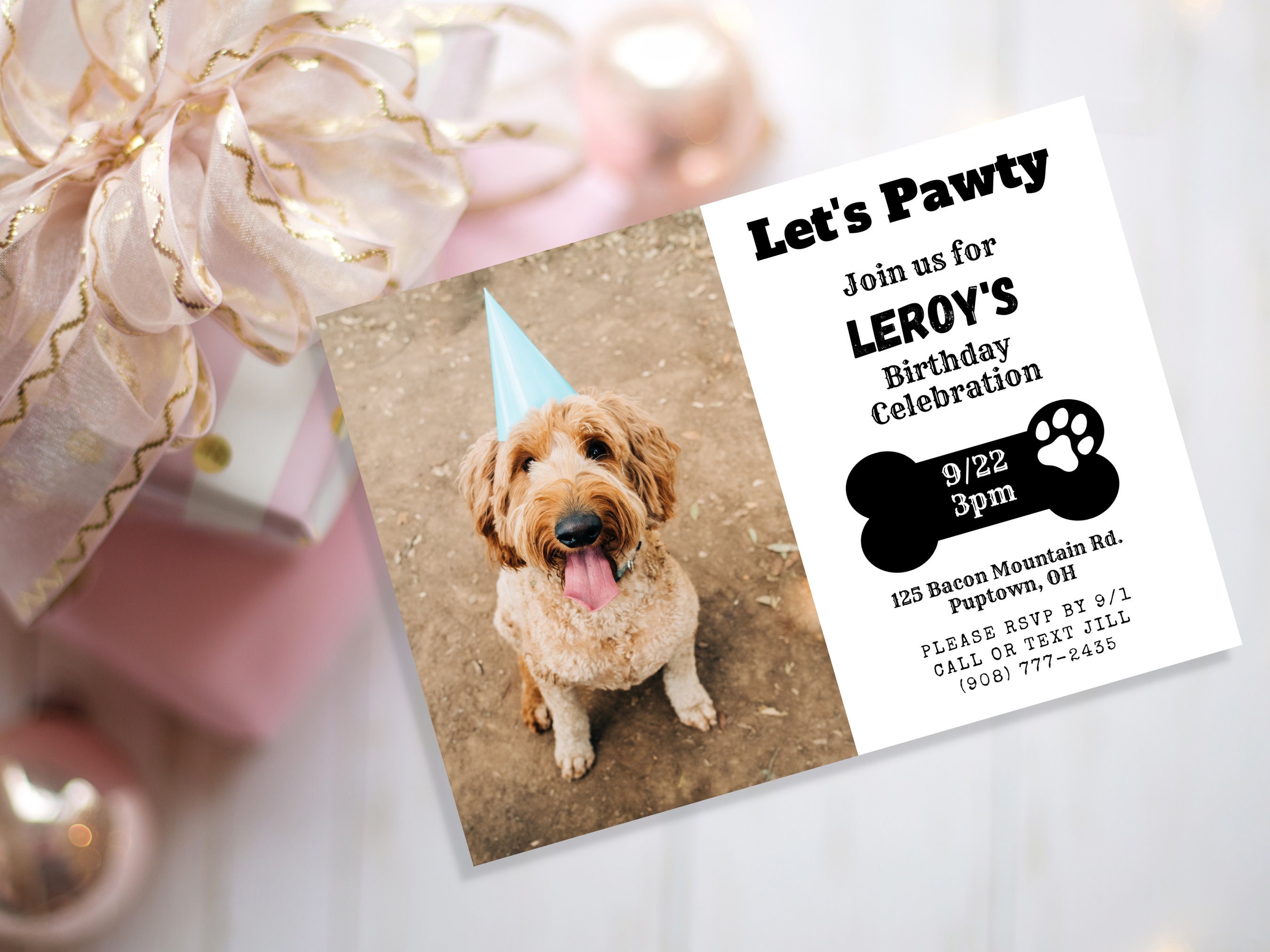 Dog Birthday Party Invitation With Photo, Custom Editable Template ...