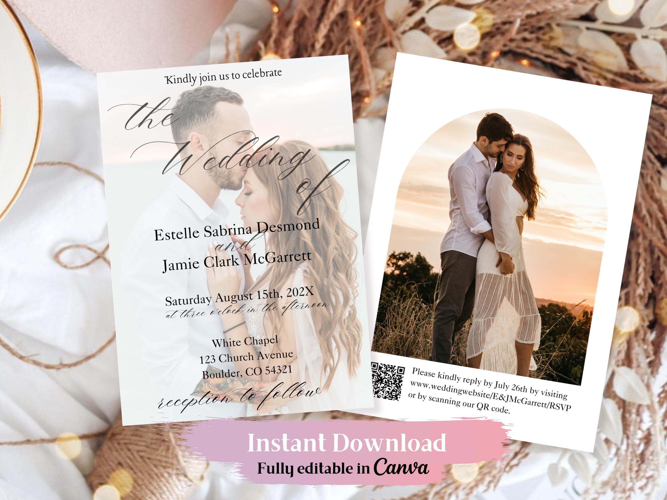 Arch Photo Wedding Invitation Template, PRINTABLE Modern Design