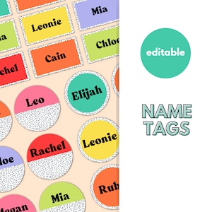 Name Tags, Desk Plates, Classroom Decor, Classroom Display, Bright Retro Labels