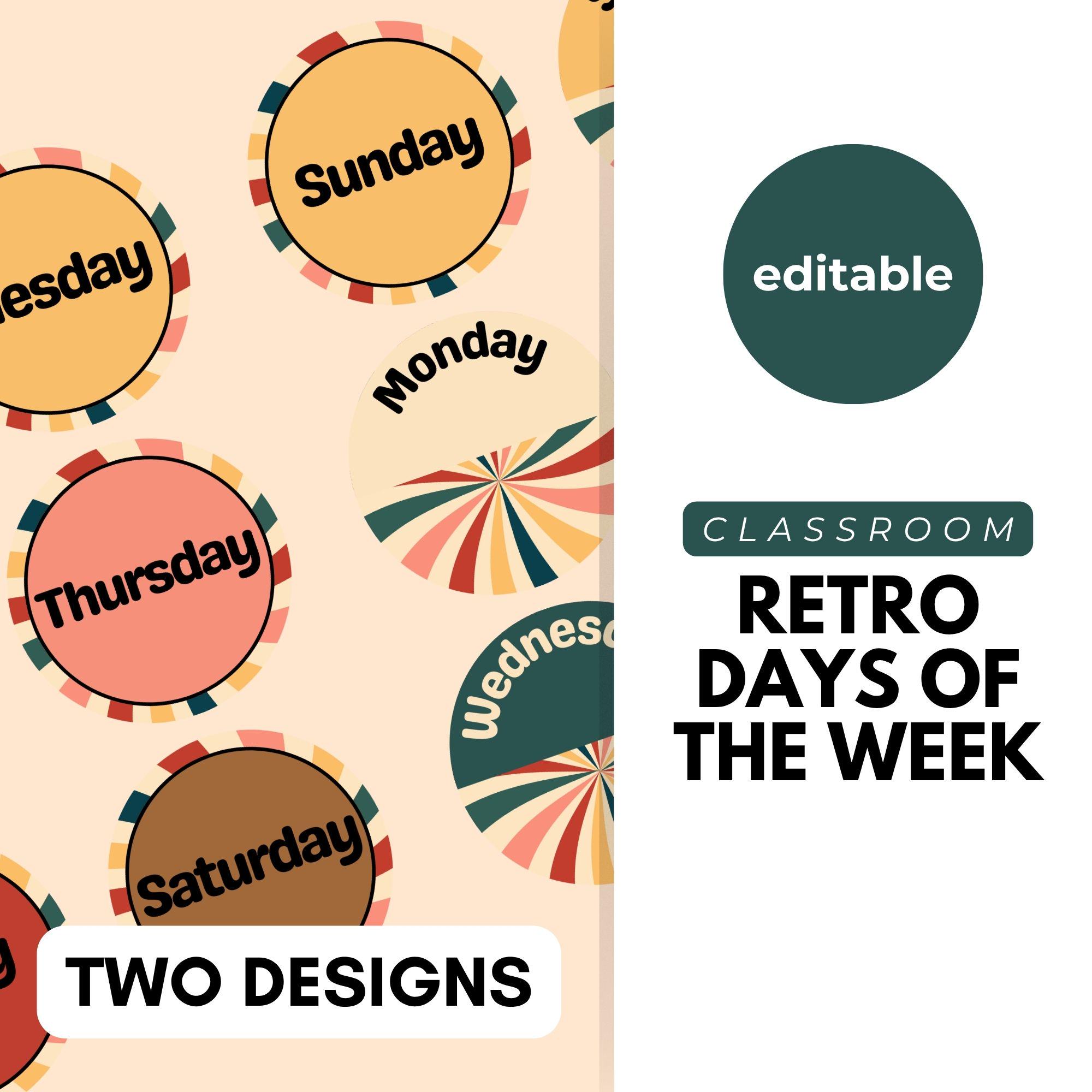 Retro Days of the Week Labels, Classroom Decor, Classroom Display ...