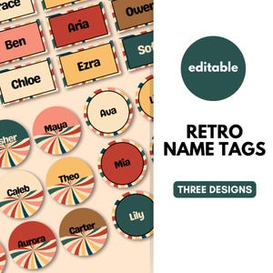 Retro Name Tags, Student Desk Plates, Classroom Decor, Classroom Display, Name Labels, Printable Name Tags, Teacher Resources