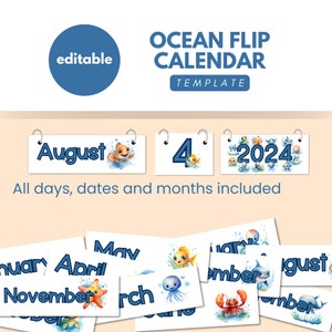 Ocean Themed Flip Calendar, Classroom Calendar, Calendar Display, Classroom Decor, Classroom Display, Sea Creatures