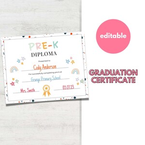 Certificado De Graduación De Pre-K, Diploma De Graduación, Escuela Primaria, Último Día De Clases, Fiesta De Graduación, Plantilla Canva
