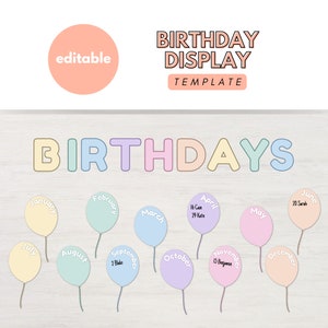 Pastel Classroom Birthday Display, Birthday Board, Classroom Birthdays, Birthday Chart, Student Birthdays, Birthday Bulletin