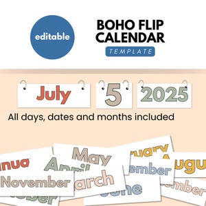 Boho Flip Calendar, Classroom Calendar, Calendar Display, Classroom Decor, Classroom Display