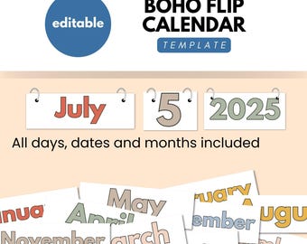 Boho Flip Calendar, Classroom Calendar, Calendar Display, Classroom Decor, Classroom Display