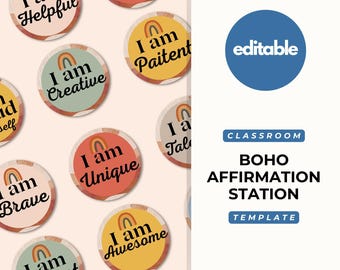 Boho Rainbow Affirmation Station, Positive Affirmations, Classroom Decor, Classroom Display