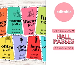 Classroom Hall Pass | Canva Templates, Passes, Bathroom, Restroom, Office, Elementary School, High School, Teacher, Back to School