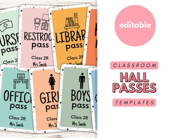 Classroom Hall Pass | Canva Templates, Passes, Bathroom, Restroom, Office, Elementary School, High School, Teacher, Back to School