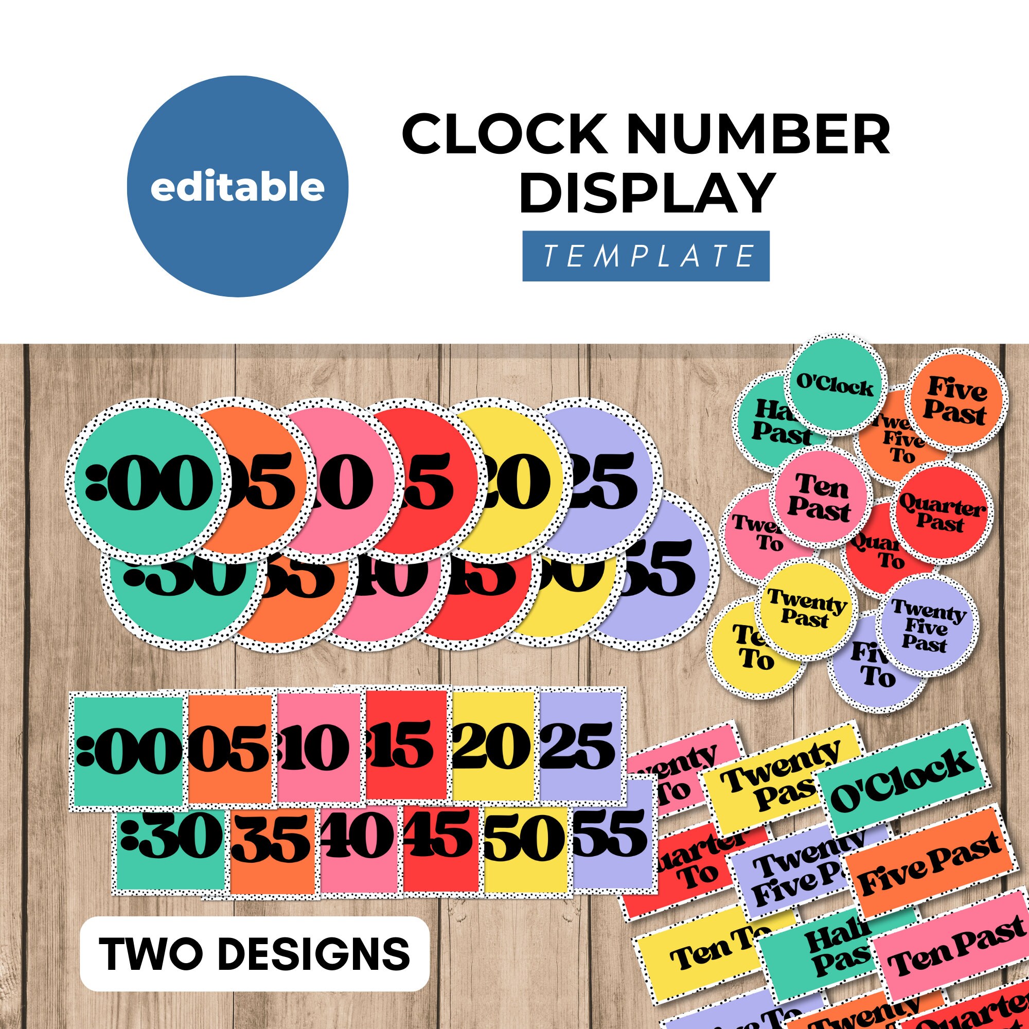Dot Themed Clock Numbers Display, Learn the Time, Teach the Time, Clock Labels, Classroom Display, Classroom Decor, Dotty, Black Dots